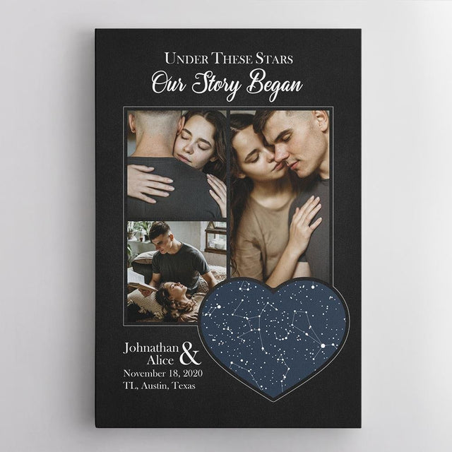 Under These Stars, Our Story Began Custom Night Sky, Photo And Text Canvas