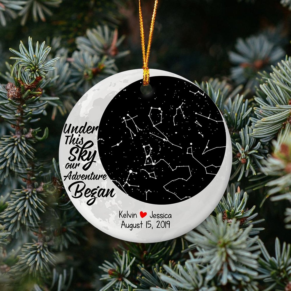 Under This Sky Our Adventure Began Custom Star Map Decorative Christmas Circle Ornament