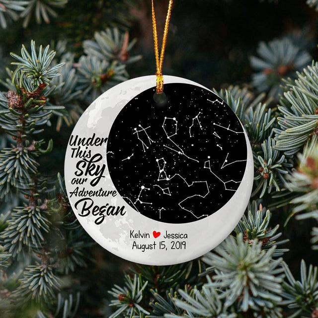 Under This Sky Our Adventure Began Custom Star Map Decorative Christmas Circle Ornament