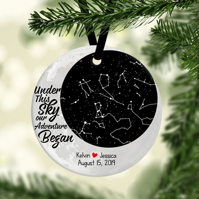 Under This Sky Our Adventure Began Custom Star Map Decorative Christmas Circle Ornament