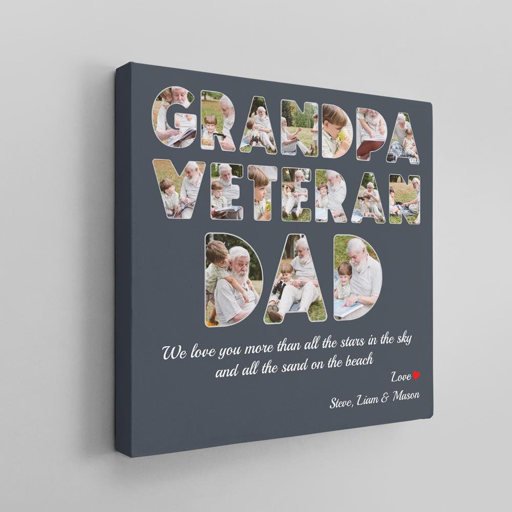 Veteran, Grandpa, Dad, Custom Photo, Personalized Name And Text Canvas Wall Art