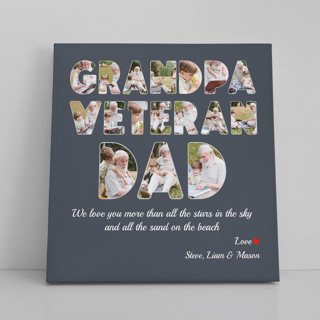 Veteran, Grandpa, Dad, Custom Photo, Personalized Name And Text Canvas Wall Art