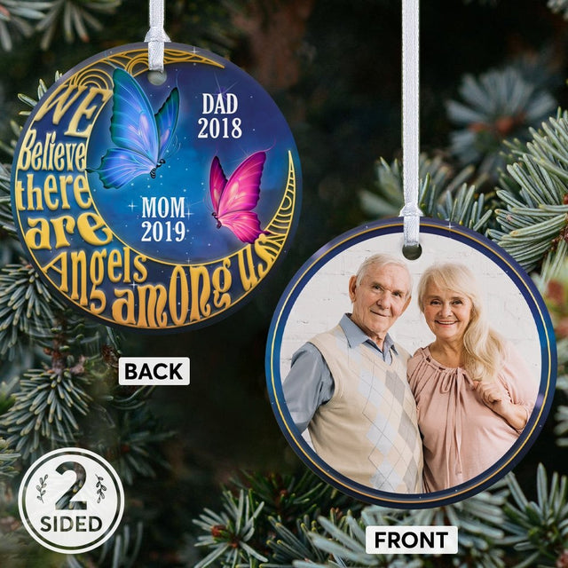 We Believe There Are Angels Among Us Memorial Decorative Christmas Circle Ornament 2 Sided