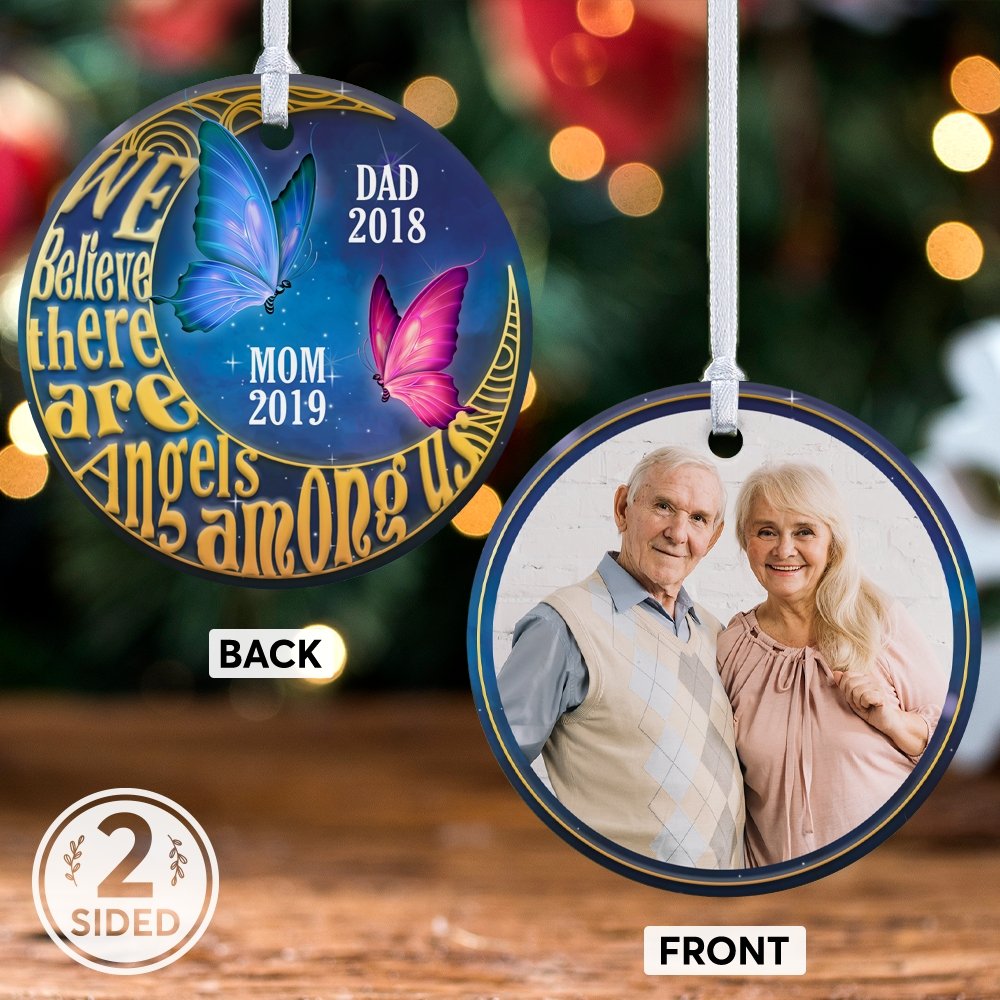 We Believe There Are Angels Among Us Memorial Decorative Christmas Circle Ornament 2 Sided