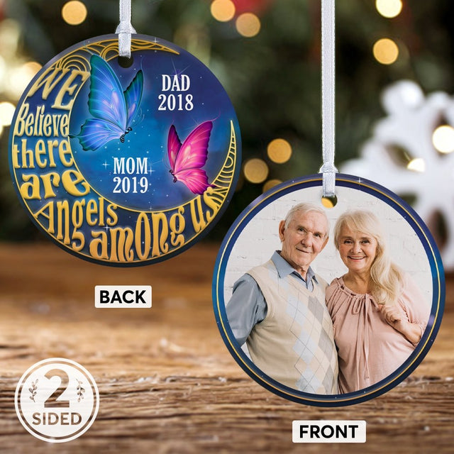 We Believe There Are Angels Among Us Memorial Decorative Christmas Circle Ornament 2 Sided