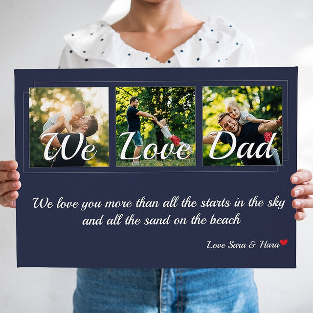 We Love Dad Custom Photo - Personalized Navy Background Canvas
