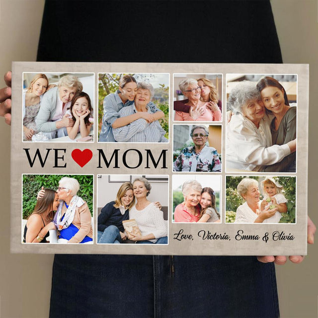 We Love Mom, Custom Photo Collage, Personalized Name Canvas Wall Art