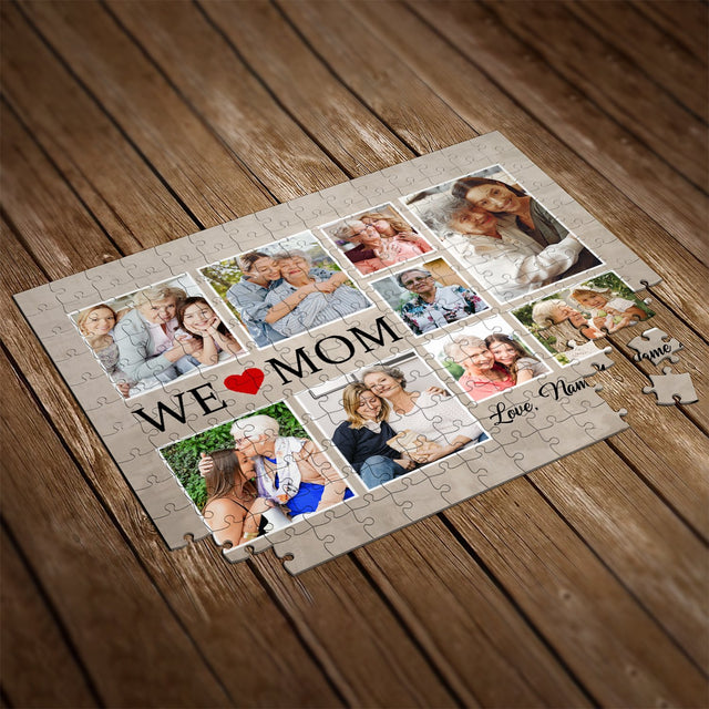 We Love Mom, Custom Photo Collage, Personalized Name Jigsaw Puzzles