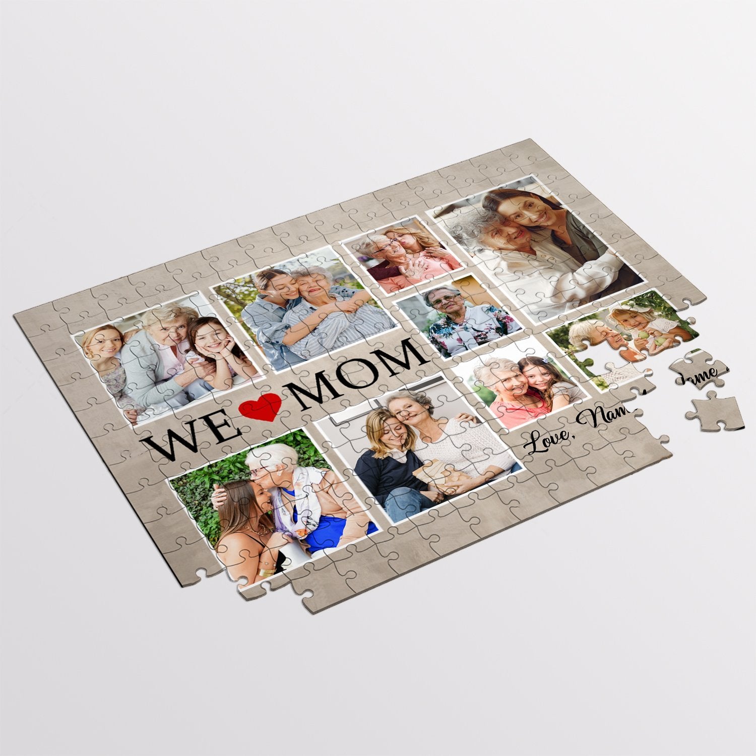 We Love Mom, Custom Photo Collage, Personalized Name Jigsaw Puzzles