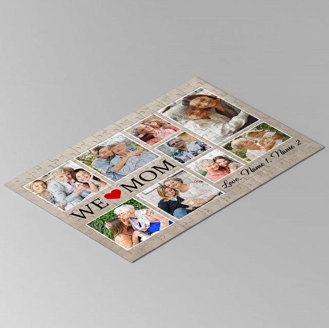 We Love Mom, Custom Photo Collage, Personalized Name Jigsaw Puzzles