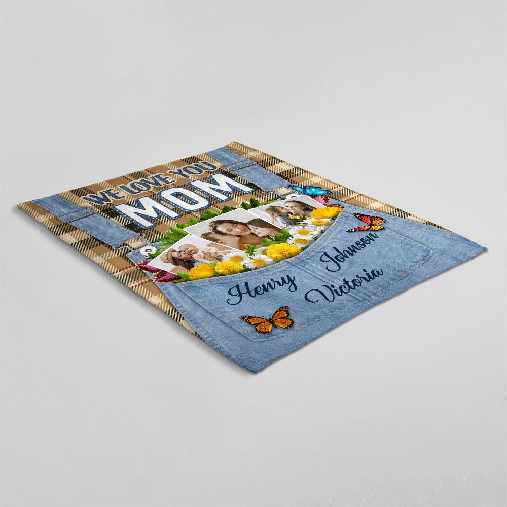 We Love Mom Custom Photo Personalized Name Blanket