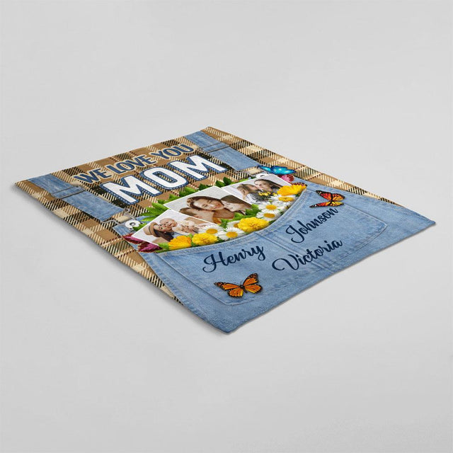 We Love Mom Custom Photo Personalized Name Blanket