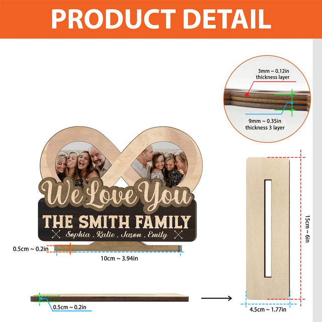 We Love You, Custom Photo, Infinity Shape, Wooden Plaque 3 Layers