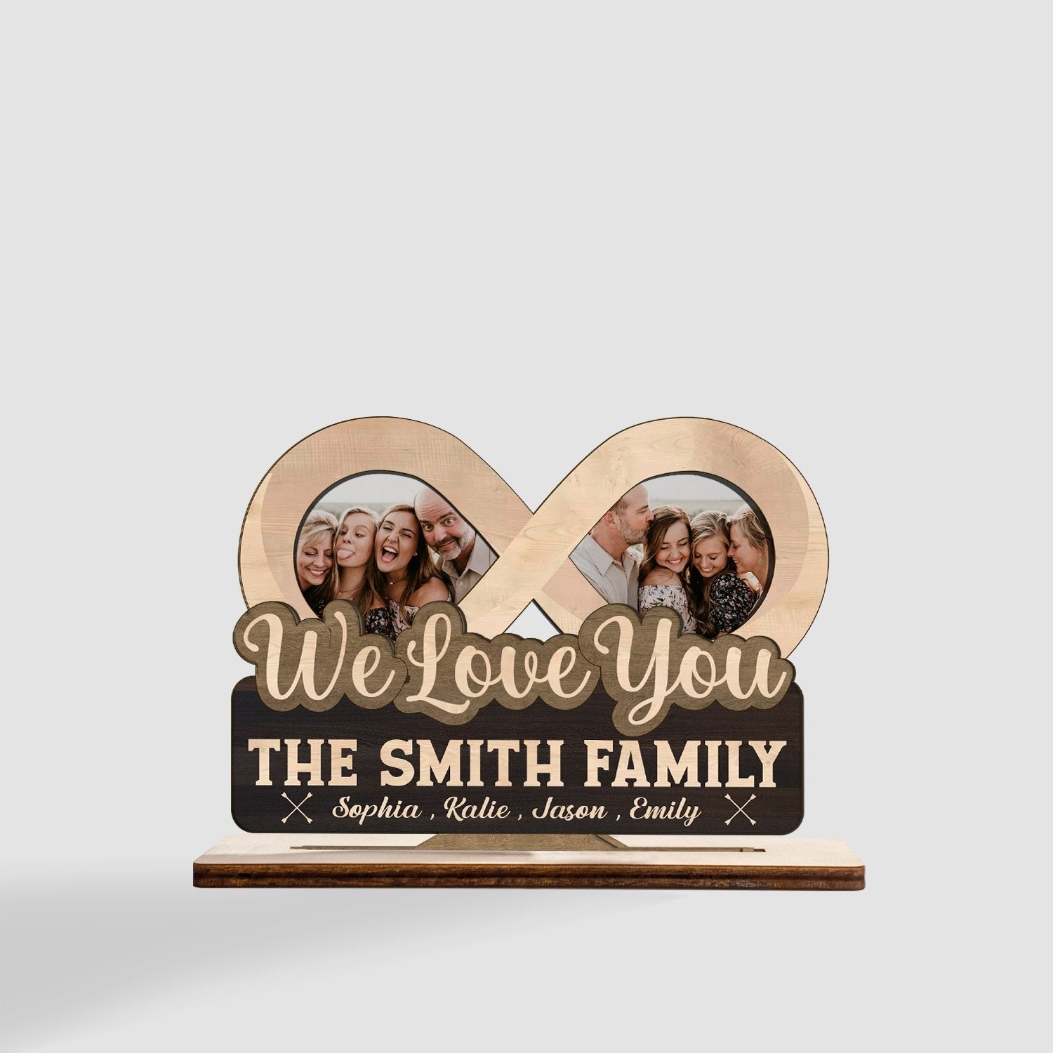 We Love You, Custom Photo, Infinity Shape, Wooden Plaque 3 Layers