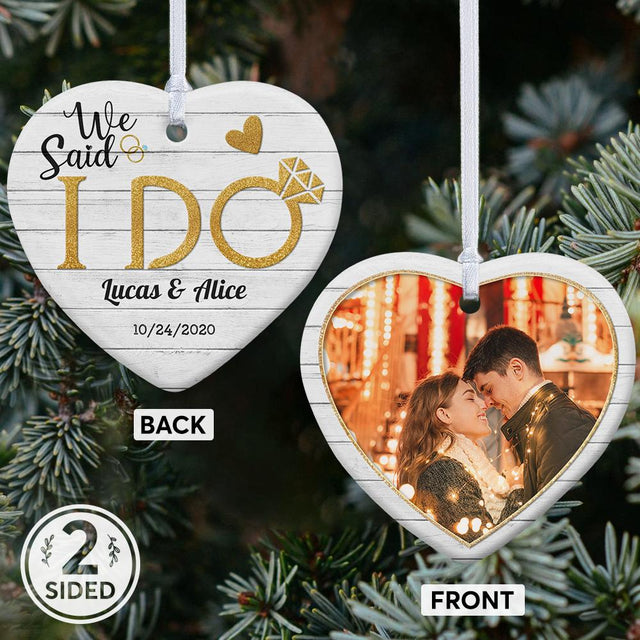 We Said I Do Custom Photo And Text Decorative Christmas Heart Ornament 2 Sided