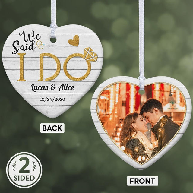 We Said I Do Custom Photo And Text Decorative Christmas Heart Ornament 2 Sided
