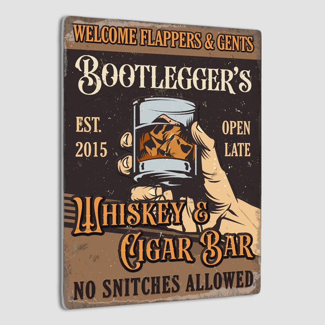 Welcome Flappers & Gents, Whiskey And Cigars Bar, No Snitches Allowed, Custom Metal Signs