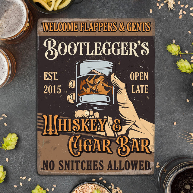 Welcome Flappers & Gents, Whiskey And Cigars Bar, No Snitches Allowed, Custom Metal Signs