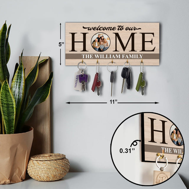 Welcome To Our Home, Custom Key Hook, Personalized Photo And Family Name