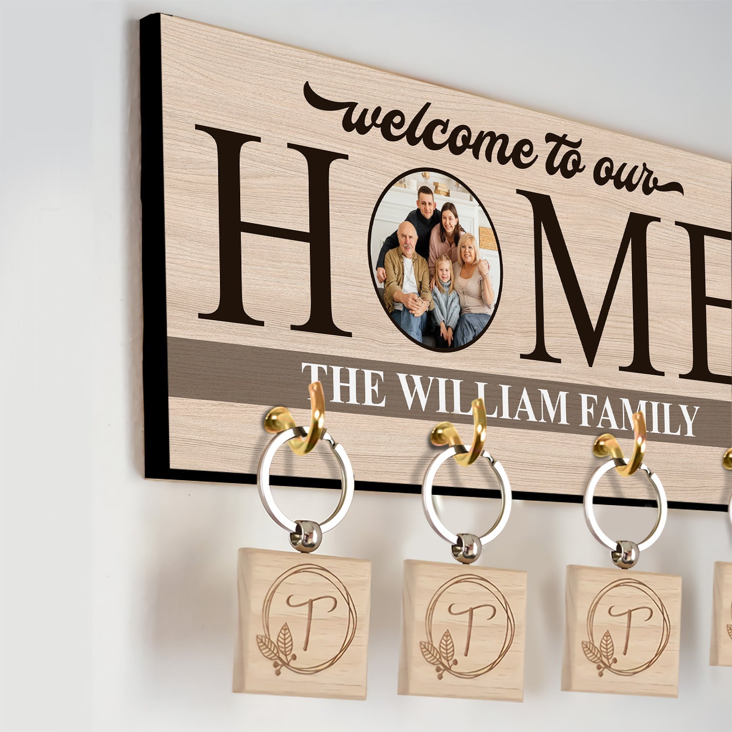 Welcome To Our Home, Custom Key Hook, Personalized Photo And Family Name