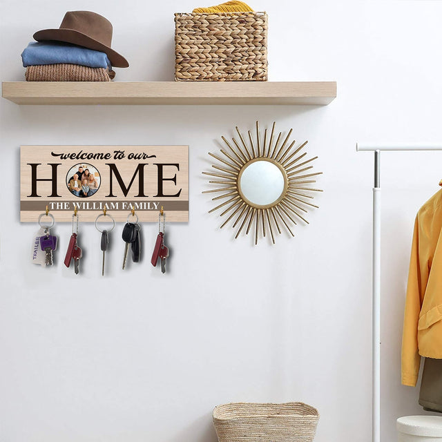 Welcome To Our Home, Custom Key Hook, Personalized Photo And Family Name