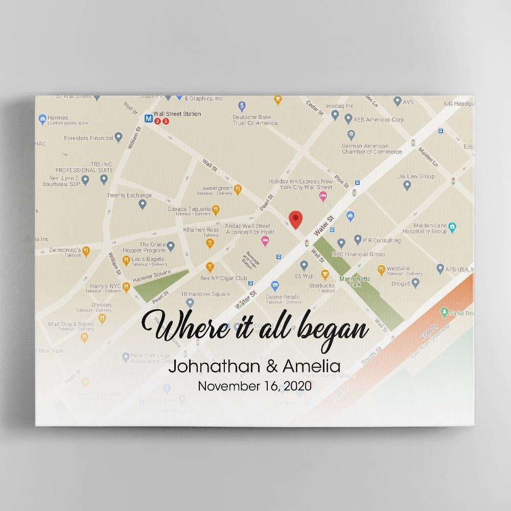Where It All Began Custom Map Print Canvas