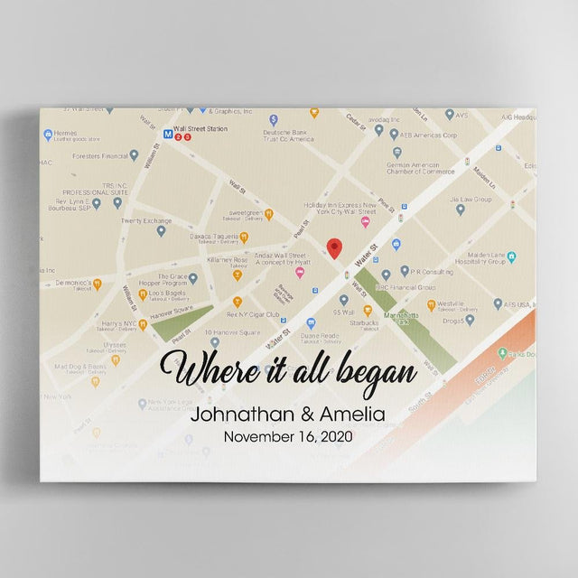 Where It All Began Custom Map Print Canvas