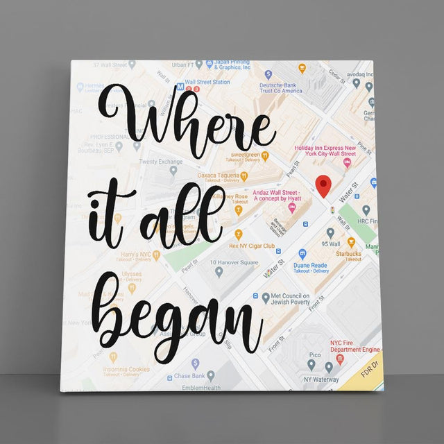 Where It All Began Custom Map Print Square Canvas