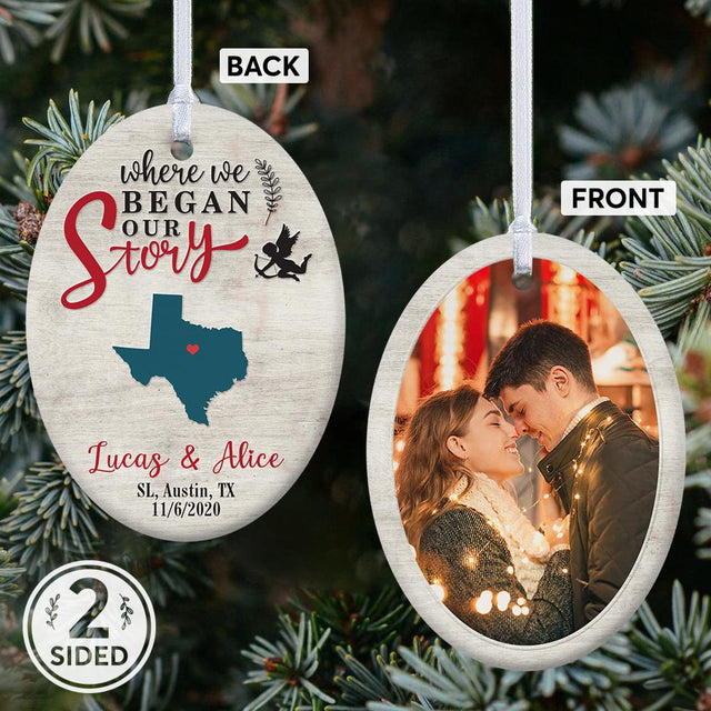 Where We Began Our Story Custom Decorative Christmas Oval Ornament 2 Sided