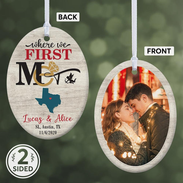 Where We First Met Custom Decorative Christmas Oval Ornament 2 Sided
