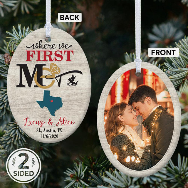 Where We First Met Custom Decorative Christmas Oval Ornament 2 Sided