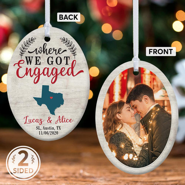 Where We Got Engaged Custom Decorative Christmas Oval Ornament 2 Sided