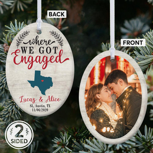 Where We Got Engaged Custom Decorative Christmas Oval Ornament 2 Sided