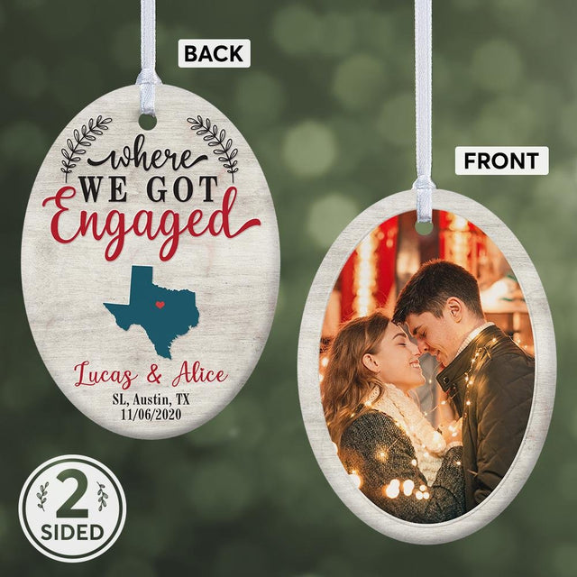 Where We Got Engaged Custom Decorative Christmas Oval Ornament 2 Sided