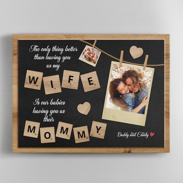 Wife And Mommy Custom Photo Collage, Personalized Name Canvas Wall Art