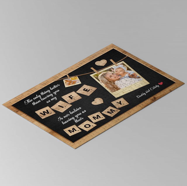 Wife And Mommy Custom Photo Collage, Personalized Name Jigsaw Puzzles