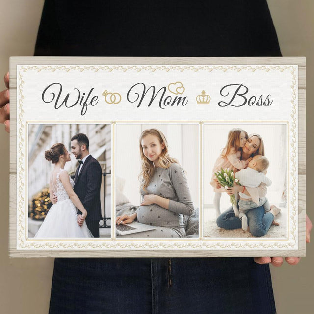 Wife Mom Boss, Custom Photo Collage Canvas Wall Art