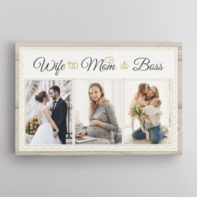Wife Mom Boss, Custom Photo Collage Canvas Wall Art