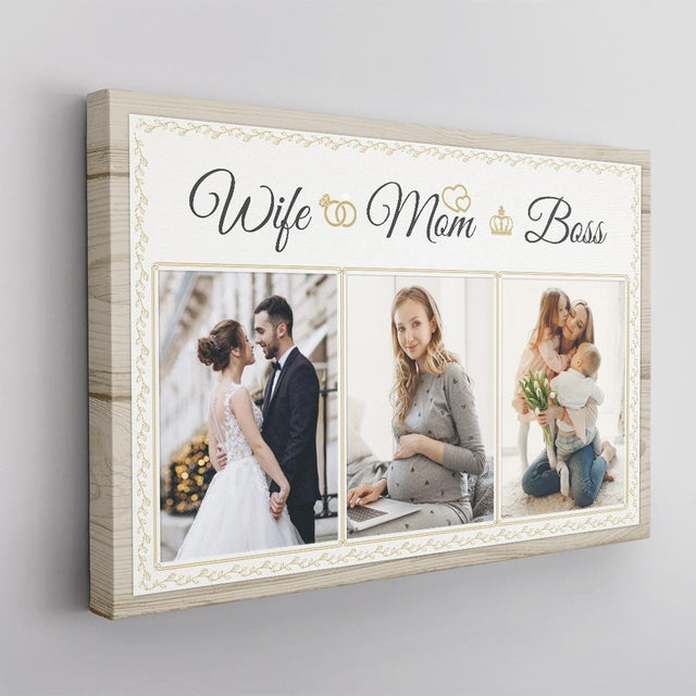 Wife Mom Boss, Custom Photo Collage Canvas Wall Art