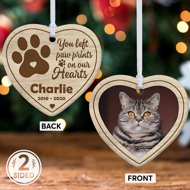 You Left Paw Print On Our Hearts Decorative Christmas Heart Ornament 2 Sided