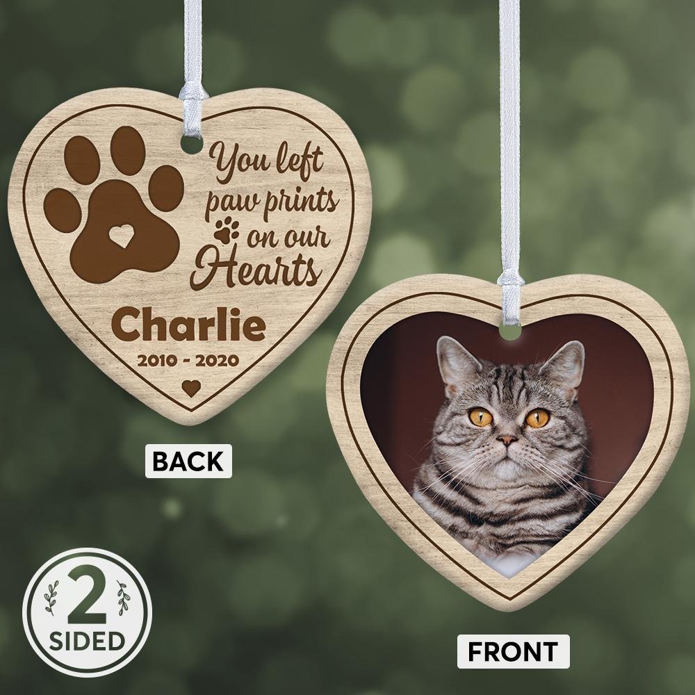 You Left Paw Print On Our Hearts Decorative Christmas Heart Ornament 2 Sided