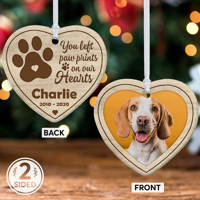 You Left Paw Print On Our Hearts Decorative Christmas Heart Ornament 2 Sided