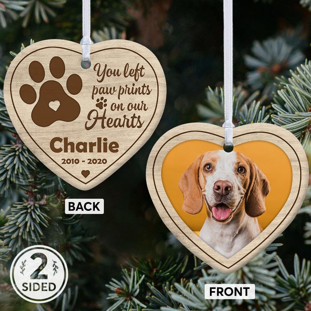 You Left Paw Print On Our Hearts Decorative Christmas Heart Ornament 2 Sided