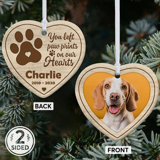 You Left Paw Print On Our Hearts Decorative Christmas Heart Ornament 2 Sided