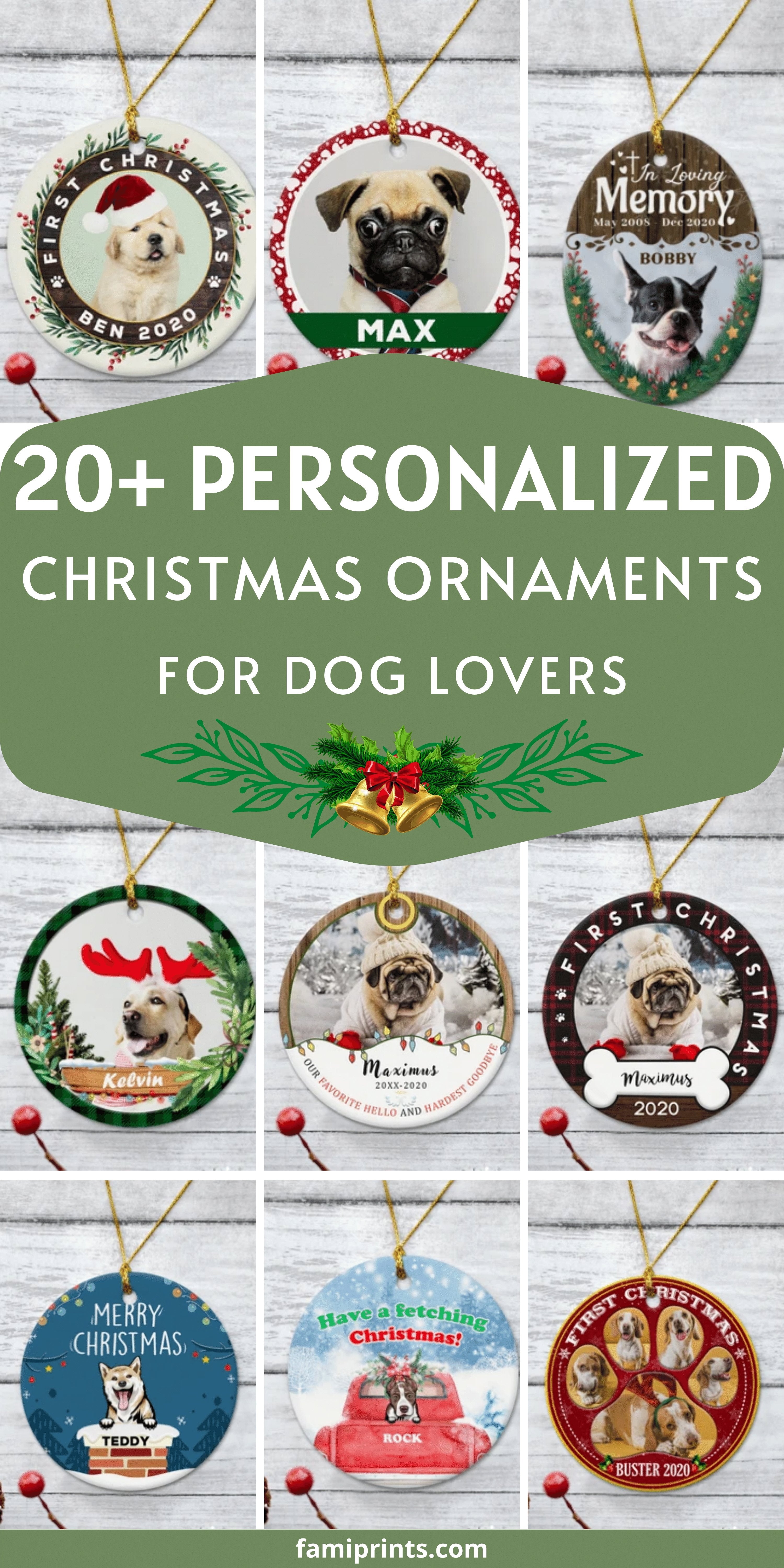 Dog Custom Photo & Text Christmas Ornaments | FamiPrints | Trending Personalized Family Gifts