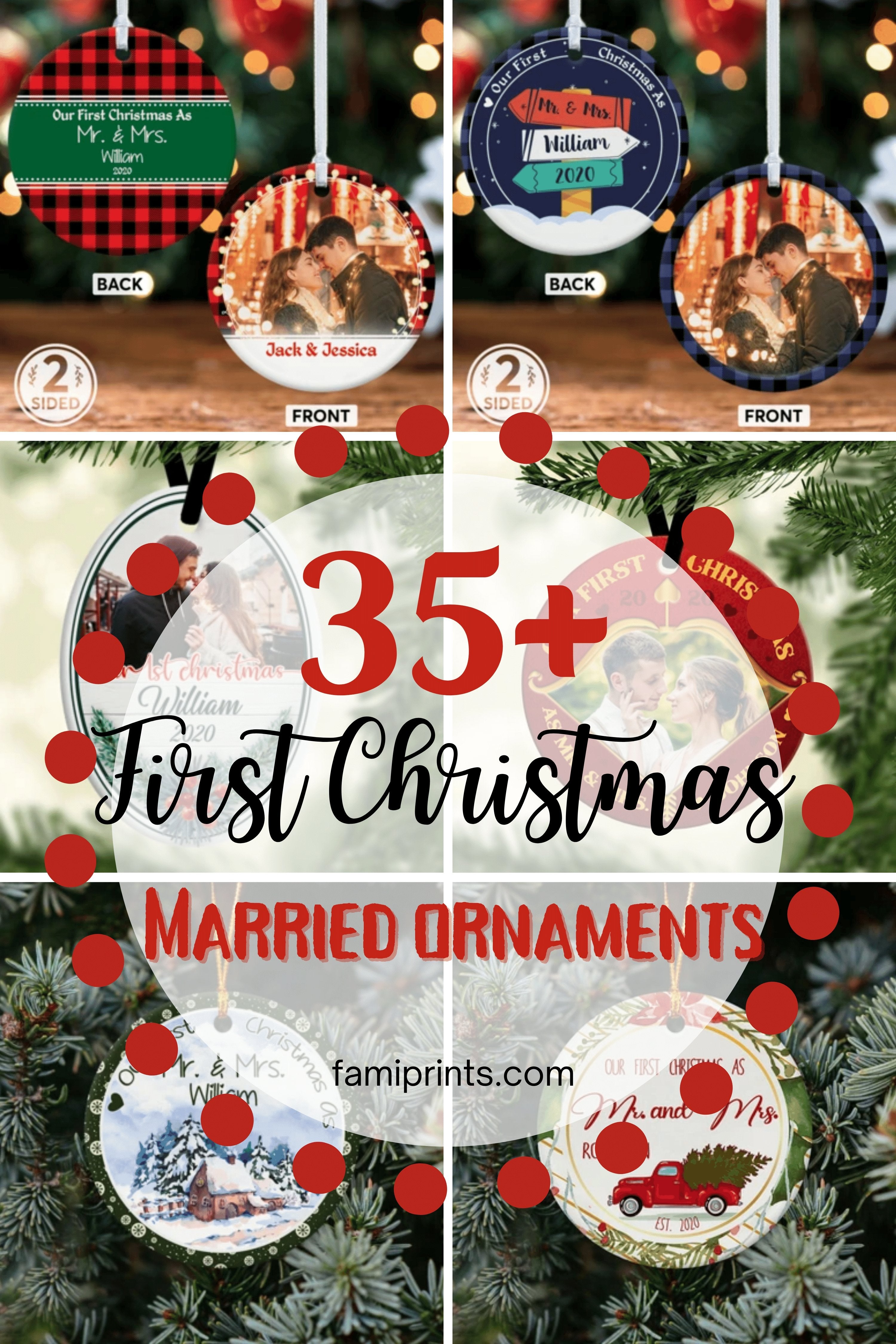 First Christmas Married Ornaments For Newlyweds | FamiPrints | Trending Personalized Family Gifts