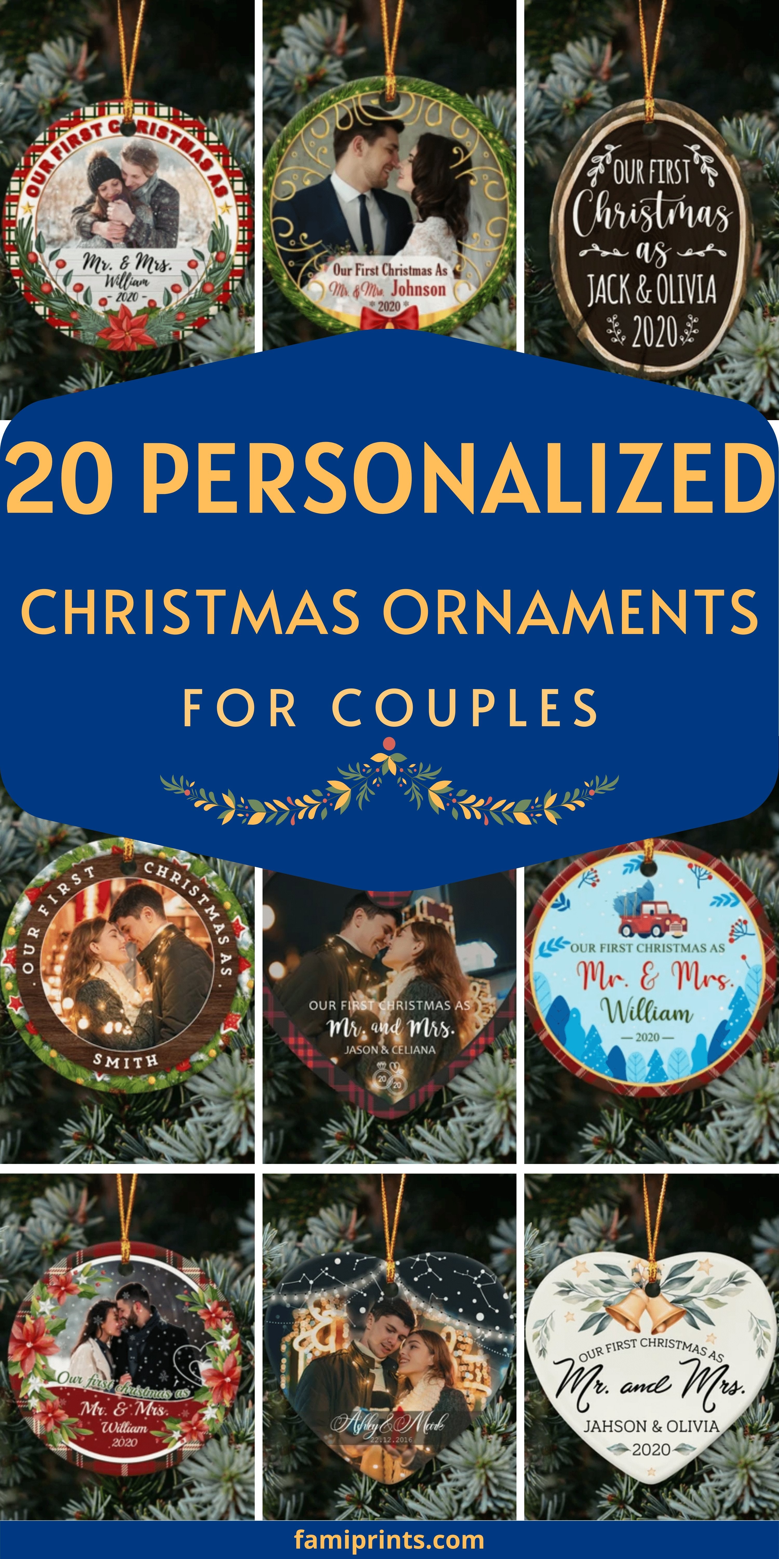 Personalized Christmas Ornaments For Couples & Newlyweds | FamiPrints | Trending Personalized Family Gifts