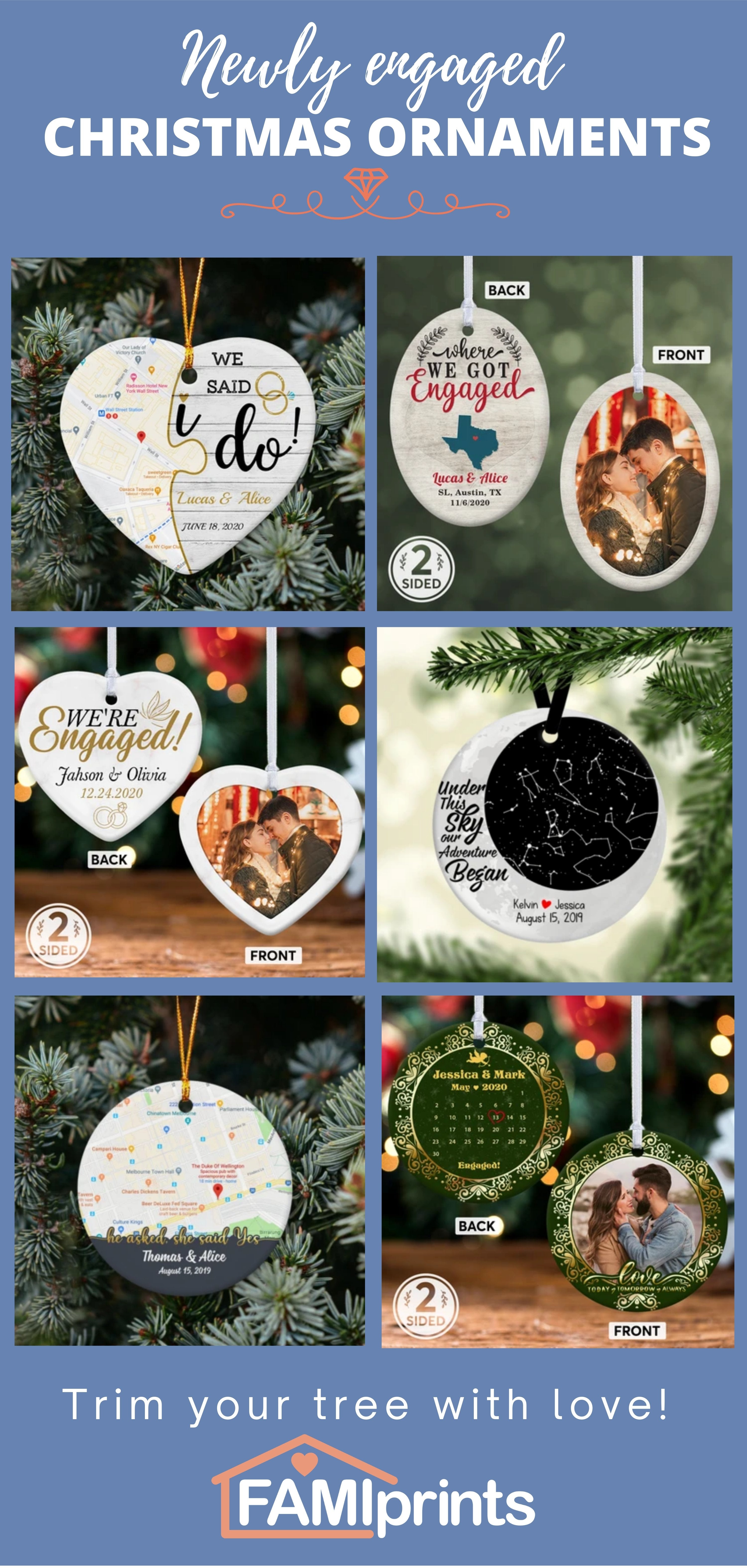 Personalized Engagement Christmas Ornaments | FamiPrints | Trending Personalized Family Gifts