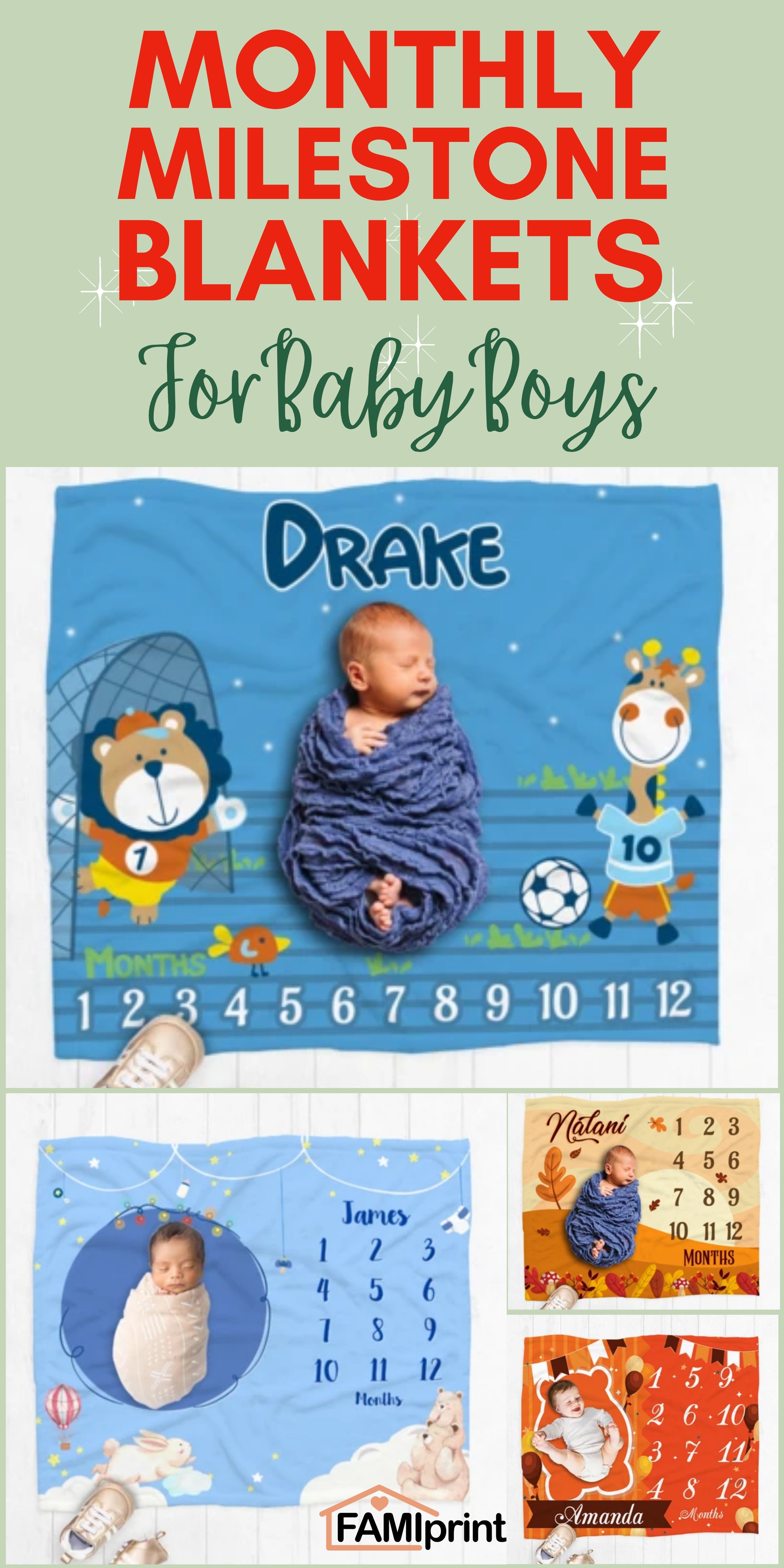Personalized Monthly Milestone Blankets For Baby Boys | FamiPrints | Trending Personalized Family Gifts