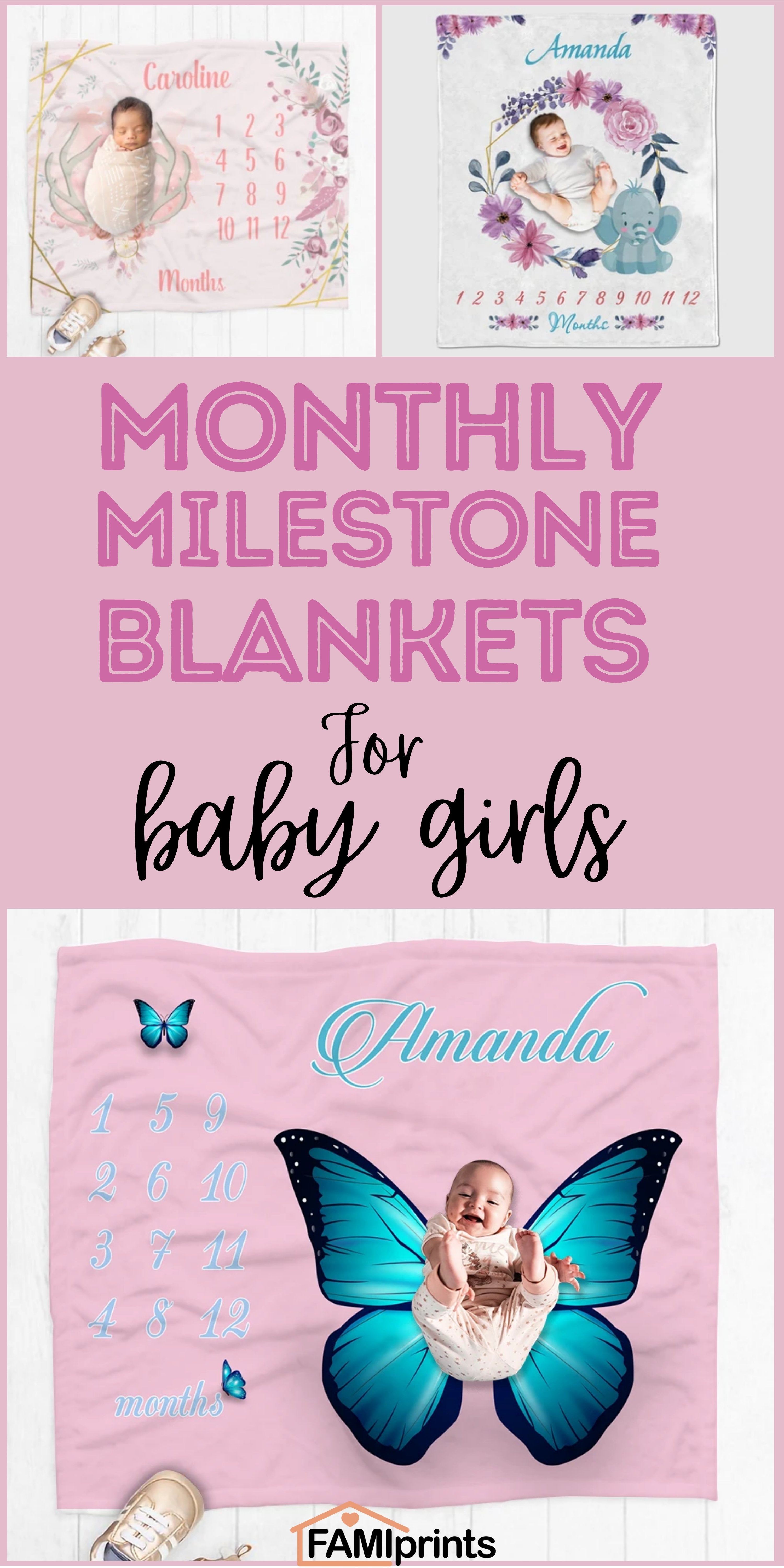 Personalized Monthly Milestone Blankets For Baby Girls | FamiPrints | Trending Personalized Family Gifts